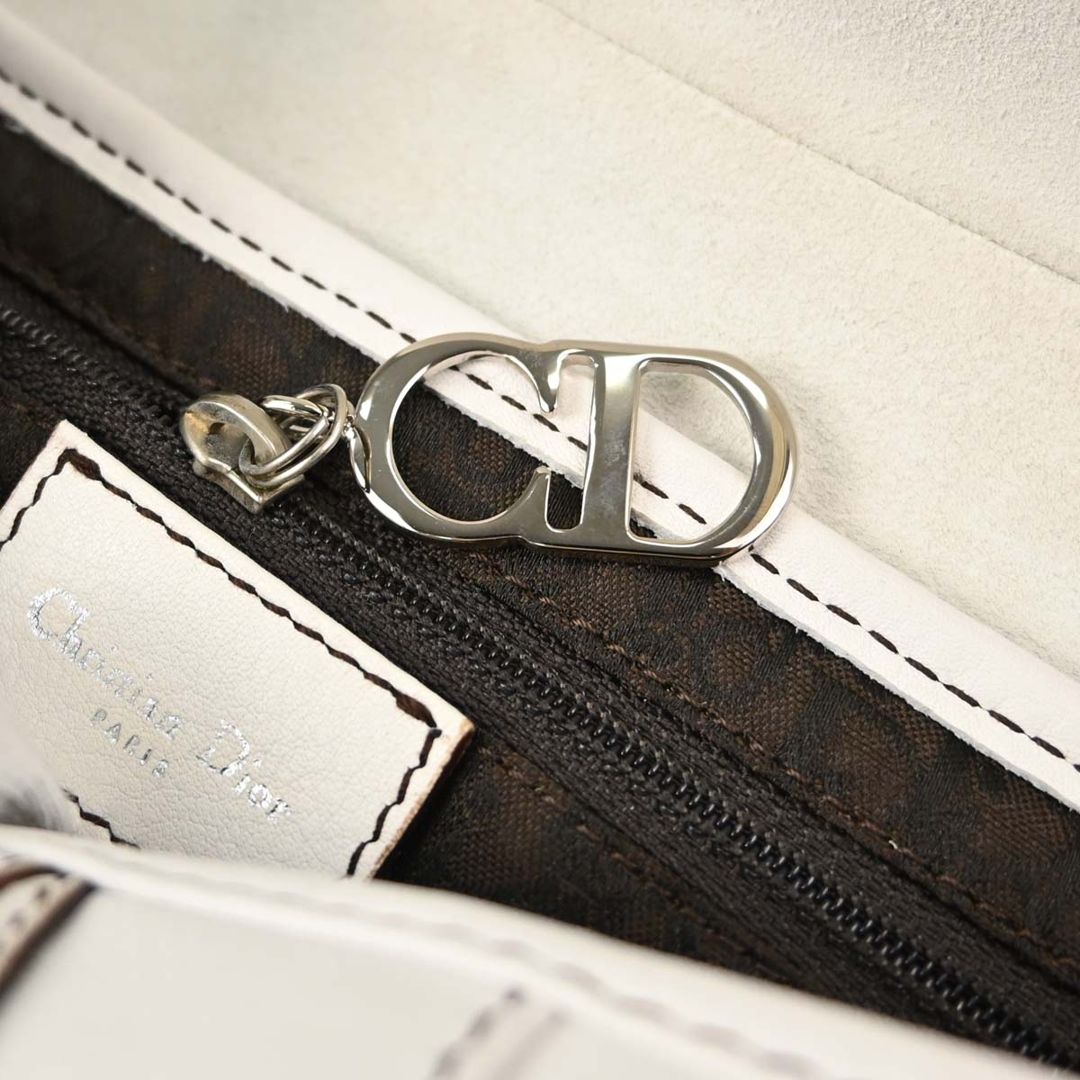 Christian Dior White Leather Saddle Handbag