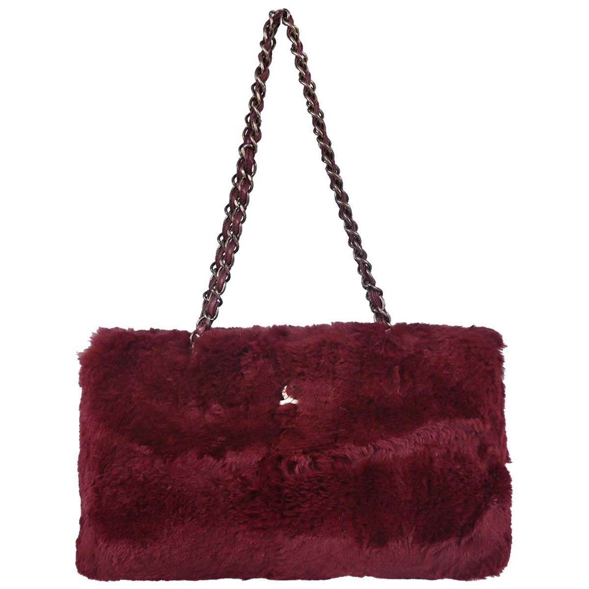 Chanel 2000-2002 Burgundy Lapin Fur Tote Handbag