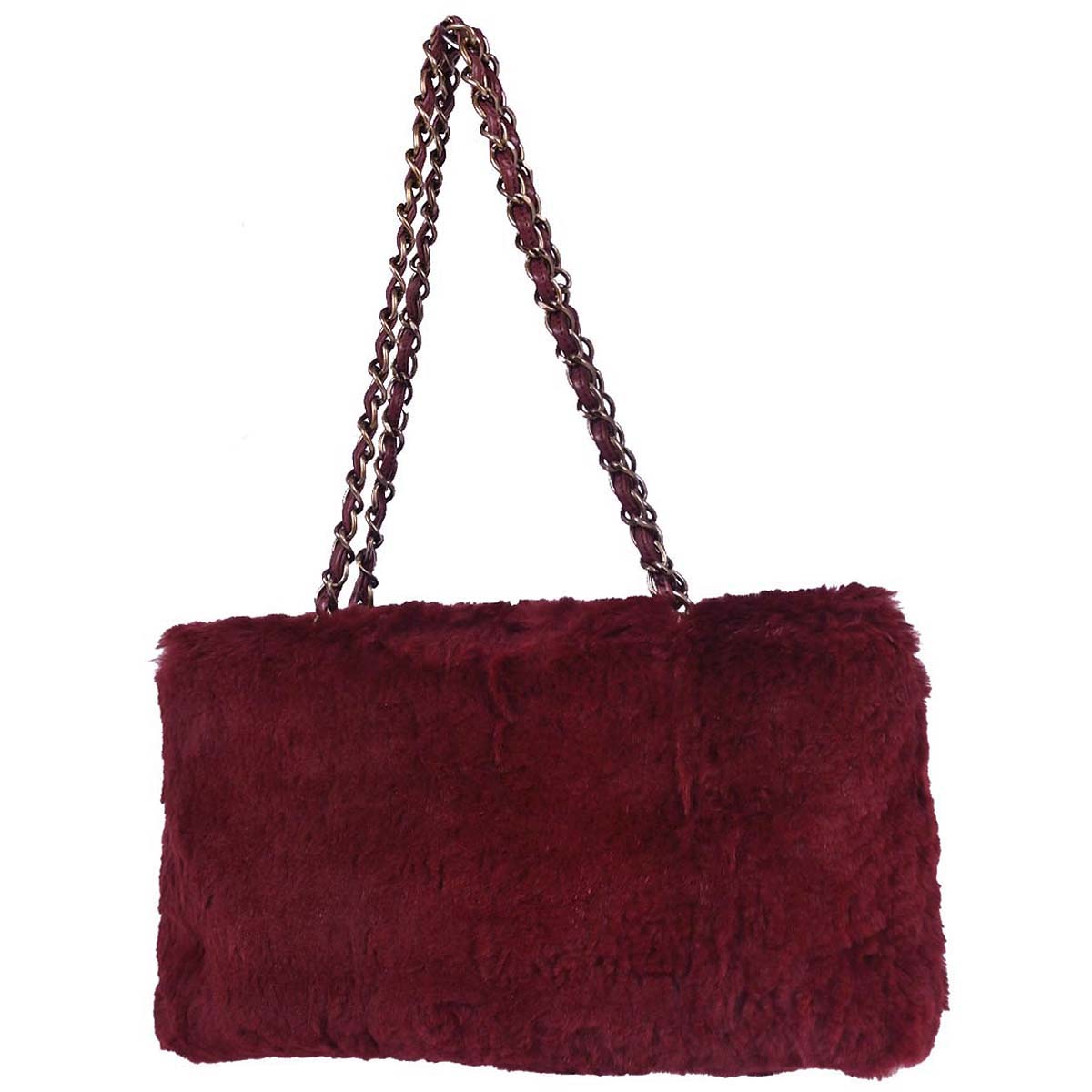 Chanel 2000-2002 Burgundy Lapin Fur Tote Handbag