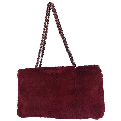 Chanel 2000-2002 Burgundy Lapin Fur Tote Handbag