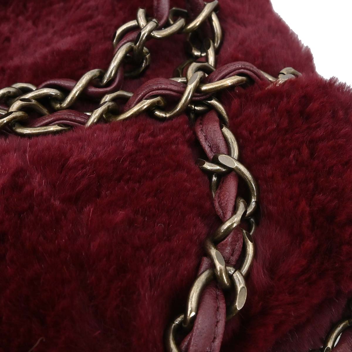 Chanel 2000-2002 Burgundy Lapin Fur Tote Handbag