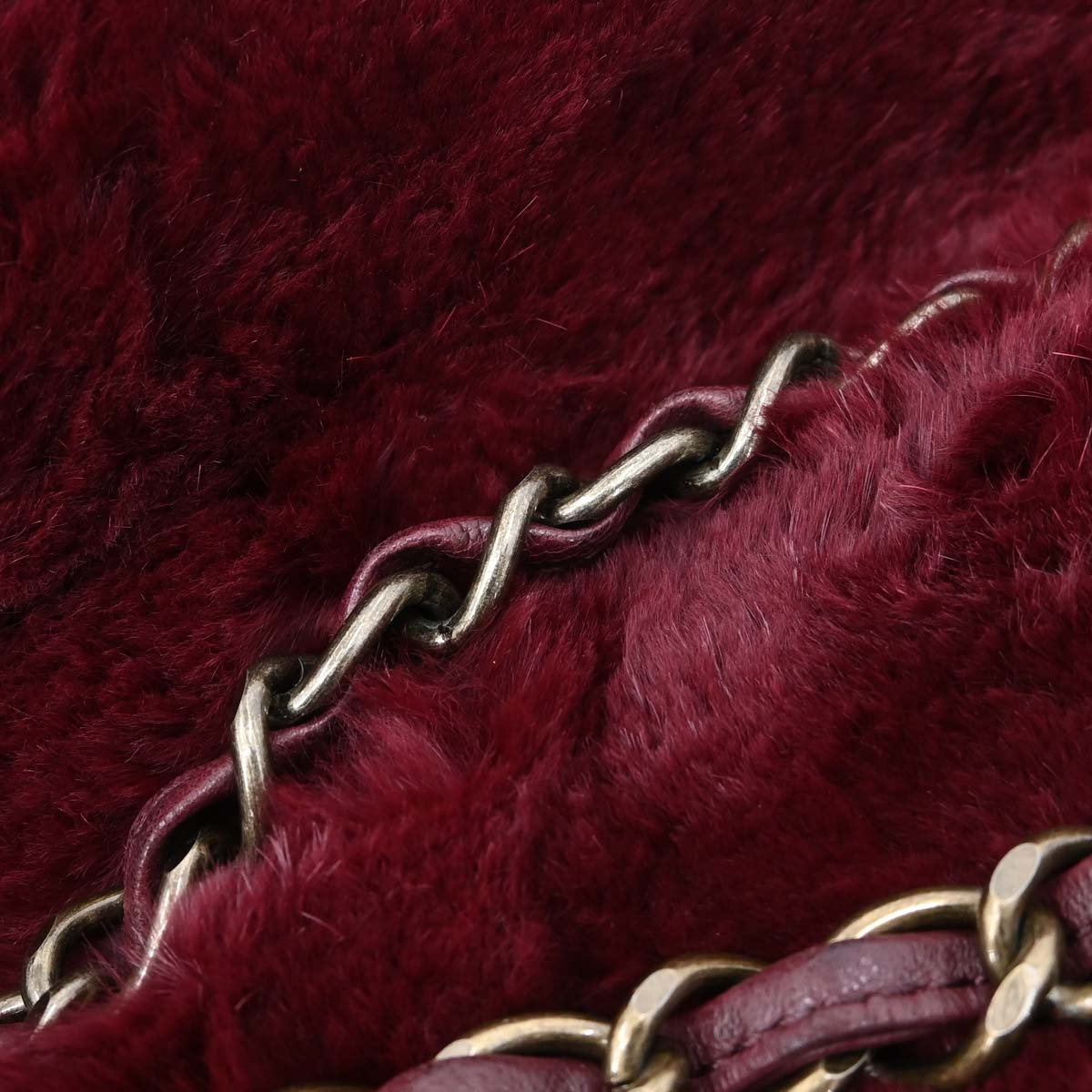 Chanel 2000-2002 Burgundy Lapin Fur Tote Handbag