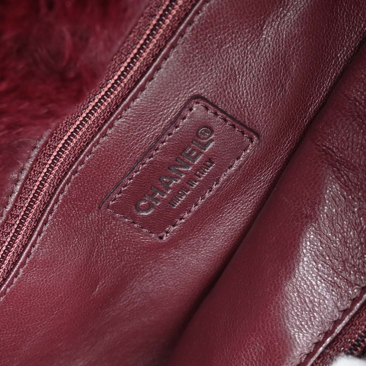 Chanel 2000-2002 Burgundy Lapin Fur Tote Handbag