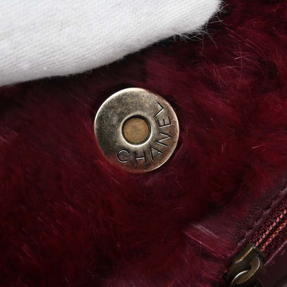 Chanel 2000-2002 Burgundy Lapin Fur Tote Handbag