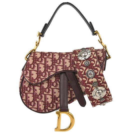 Christian Dior Burgundy Trotter Oblique Saddle 2way Shoulder Handbag