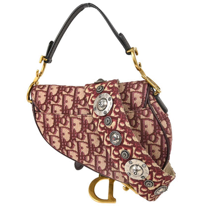 Christian Dior Burgundy Trotter Oblique Saddle 2way Shoulder Handbag