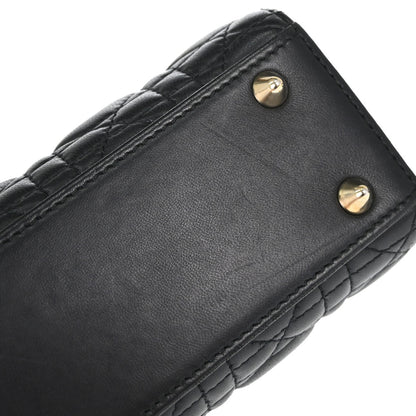 Christian Dior Black Lambskin Small Lady Dior Cannage 2way Shoulder Handbag