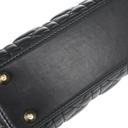 Christian Dior Black Lambskin Small Lady Dior Cannage 2way Shoulder Handbag