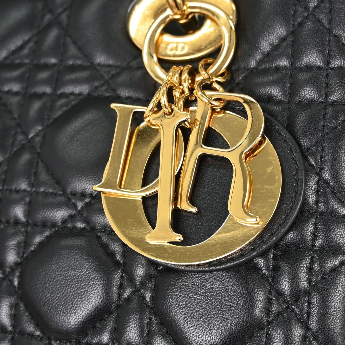 Christian Dior Black Lambskin Medium Lady Dior Cannage 2way Shoulder Handbag