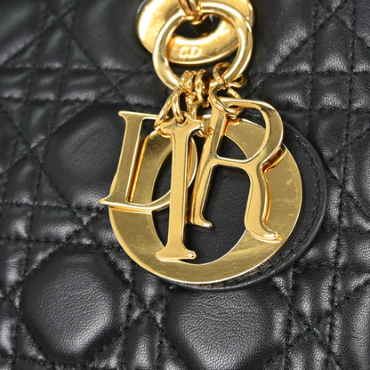 Christian Dior Black Lambskin Medium Lady Dior Cannage 2way Shoulder Handbag