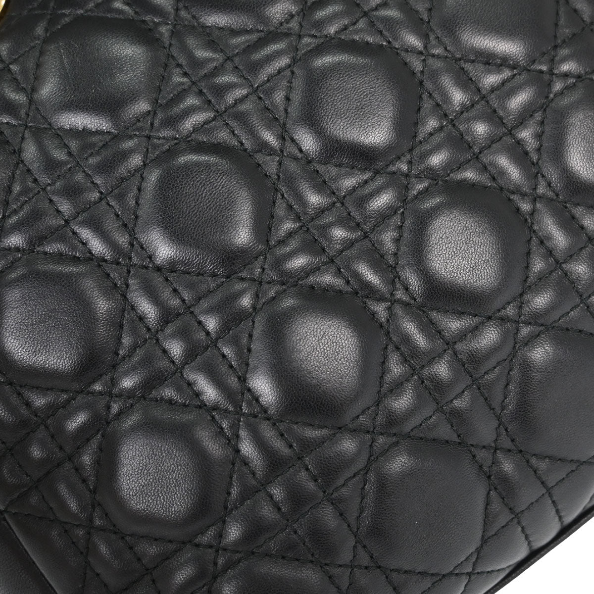 Christian Dior Black Lambskin Medium Lady Dior Cannage 2way Shoulder Handbag