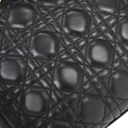 Christian Dior Black Lambskin Medium Lady Dior Cannage 2way Shoulder Handbag