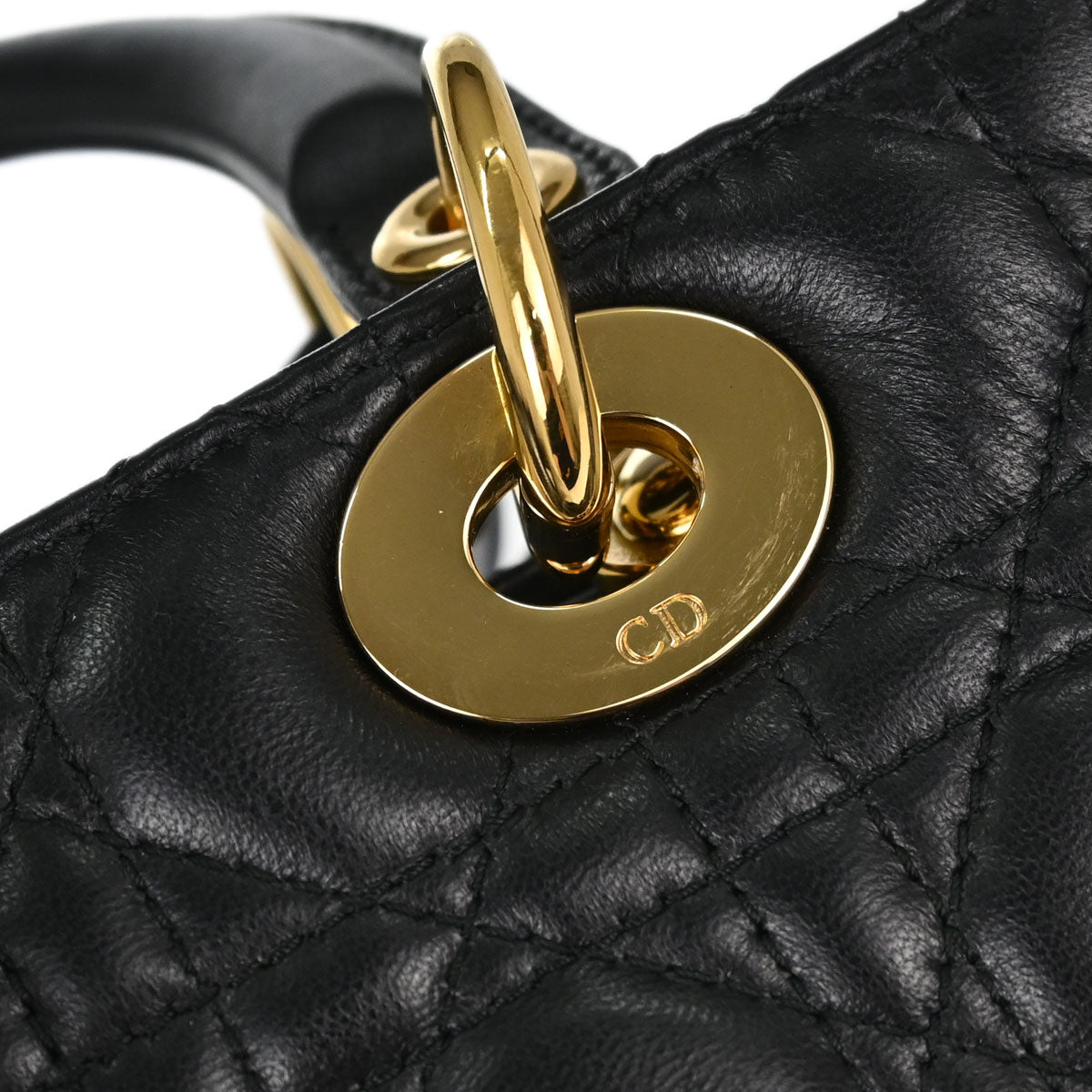 Christian Dior Black Lambskin Medium Lady Dior Cannage 2way Shoulder Handbag