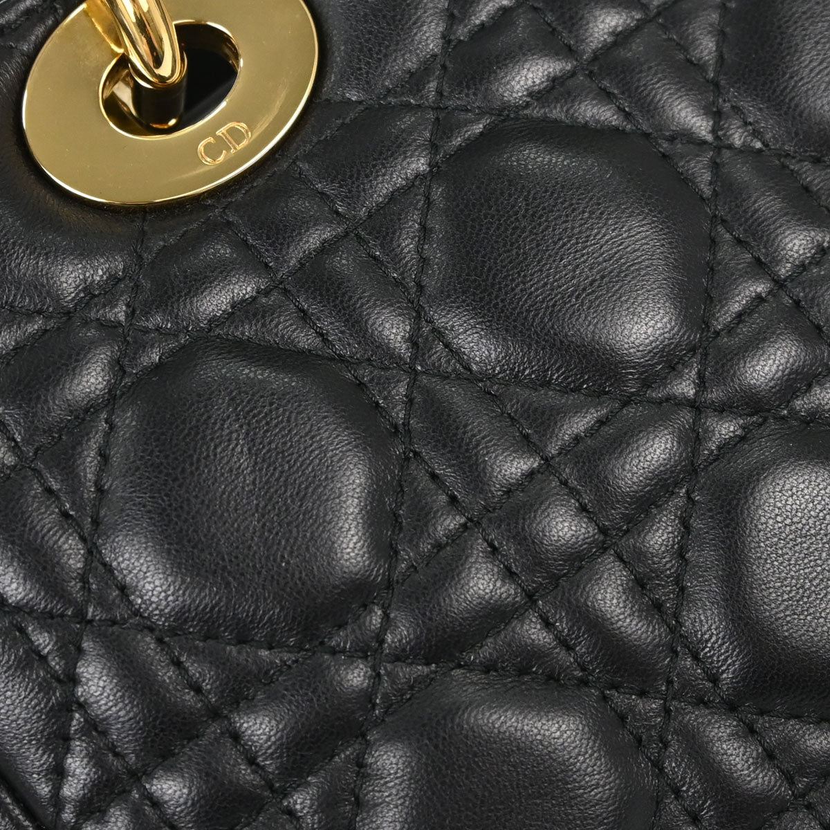 Christian Dior Black Lambskin Medium Lady Dior Cannage 2way Shoulder Handbag