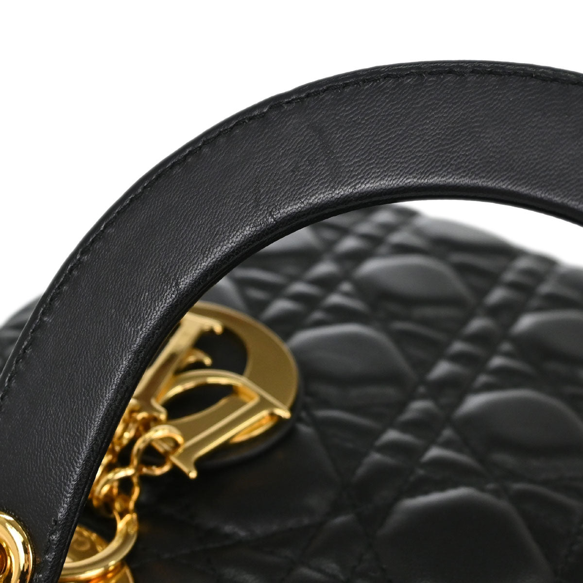 Christian Dior Black Lambskin Medium Lady Dior Cannage 2way Shoulder Handbag