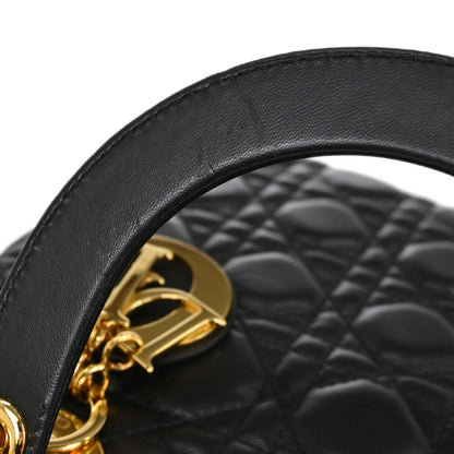 Christian Dior Black Lambskin Medium Lady Dior Cannage 2way Shoulder Handbag