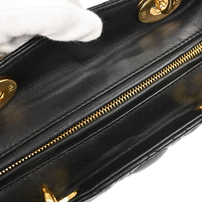 Christian Dior Black Lambskin Medium Lady Dior Cannage 2way Shoulder Handbag