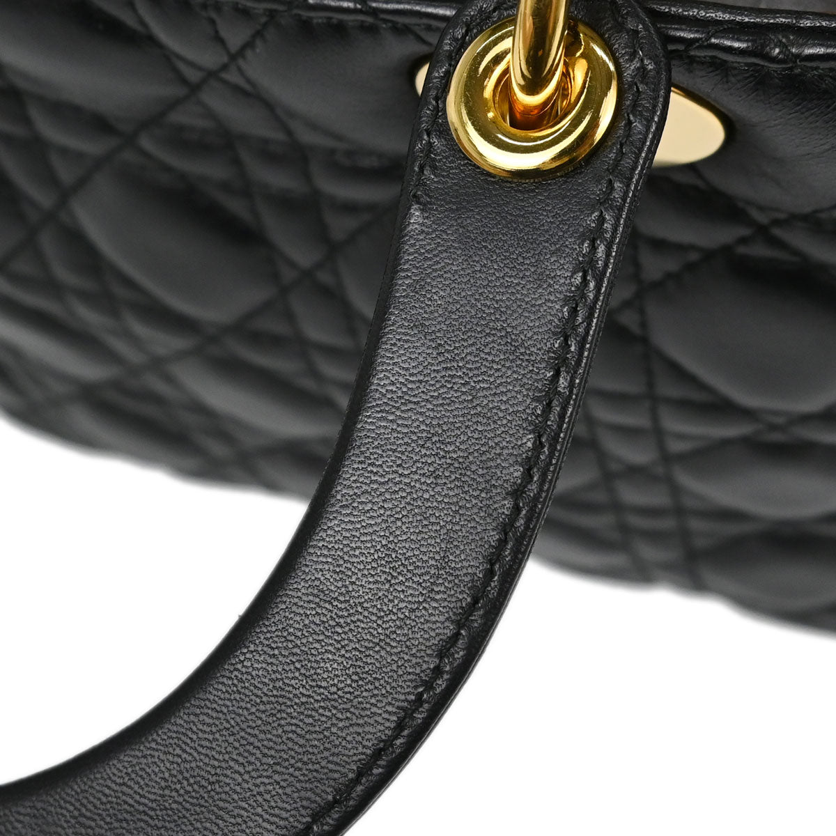 Christian Dior Black Lambskin Medium Lady Dior Cannage 2way Shoulder Handbag