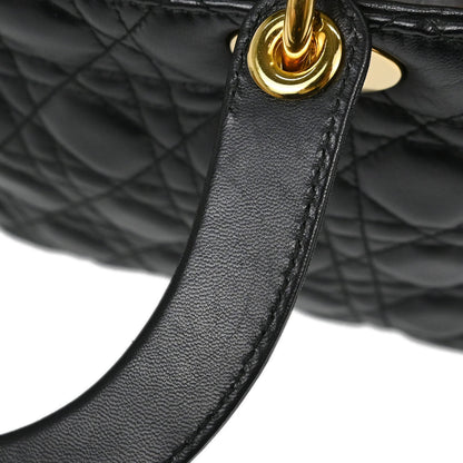 Christian Dior Black Lambskin Medium Lady Dior Cannage 2way Shoulder Handbag