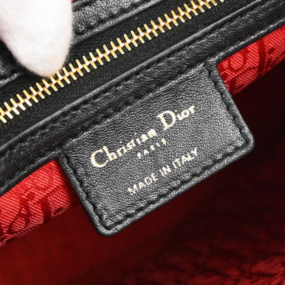 Christian Dior Black Lambskin Medium Lady Dior Cannage 2way Shoulder Handbag