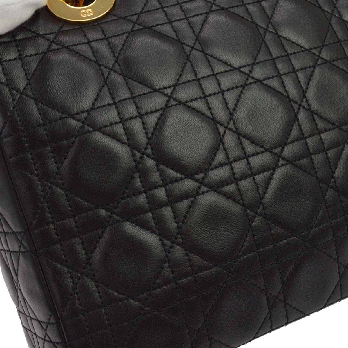 Christian Dior Black Lambskin Medium Lady Dior Cannage 2way Shoulder Handbag