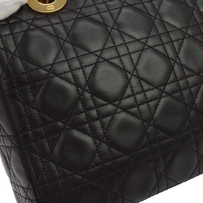Christian Dior Black Lambskin Medium Lady Dior Cannage 2way Shoulder Handbag