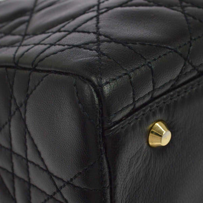 Christian Dior Black Lambskin Medium Lady Dior Cannage 2way Shoulder Handbag