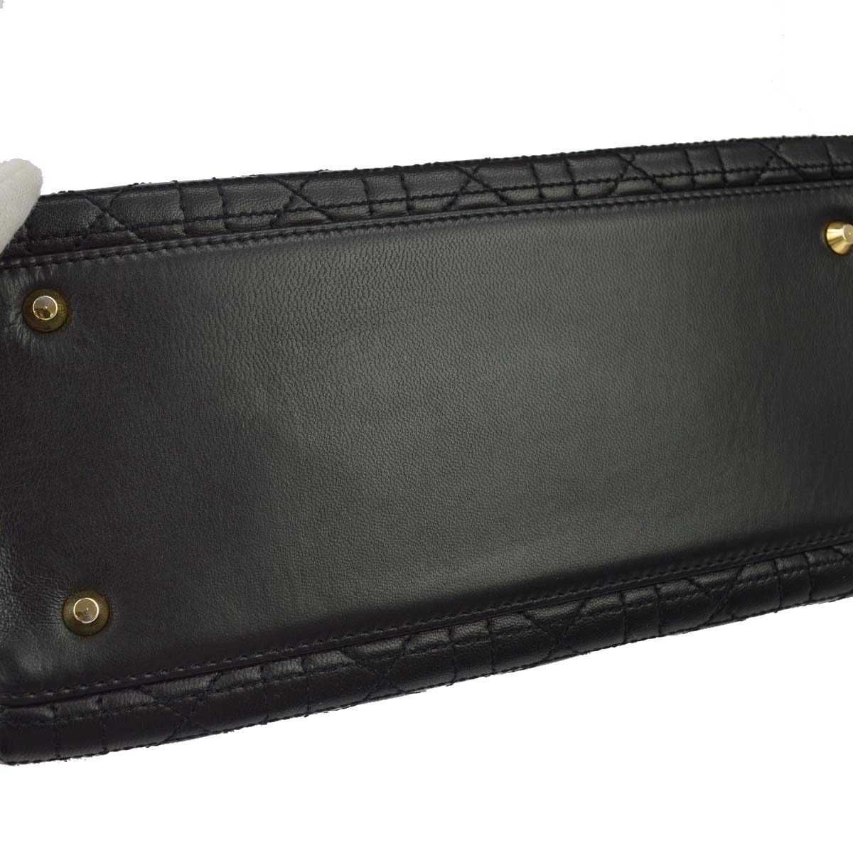 Christian Dior Black Lambskin Medium Lady Dior Cannage 2way Shoulder Handbag