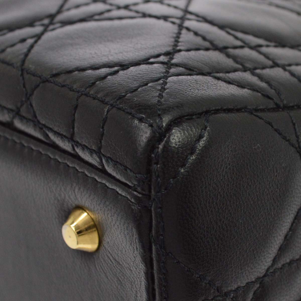 Christian Dior Black Lambskin Medium Lady Dior Cannage 2way Shoulder Handbag