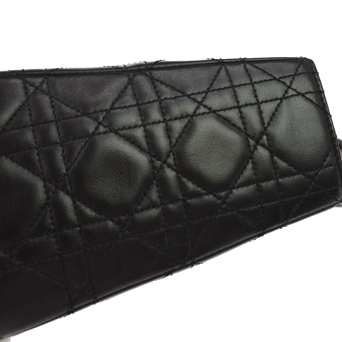 Christian Dior Black Lambskin Medium Lady Dior Cannage 2way Shoulder Handbag