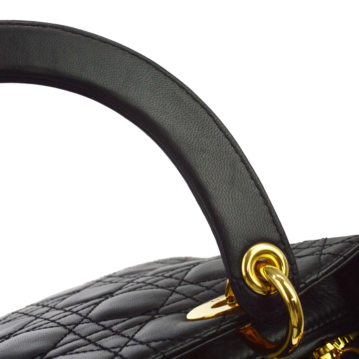 Christian Dior Black Lambskin Medium Lady Dior Cannage 2way Shoulder Handbag