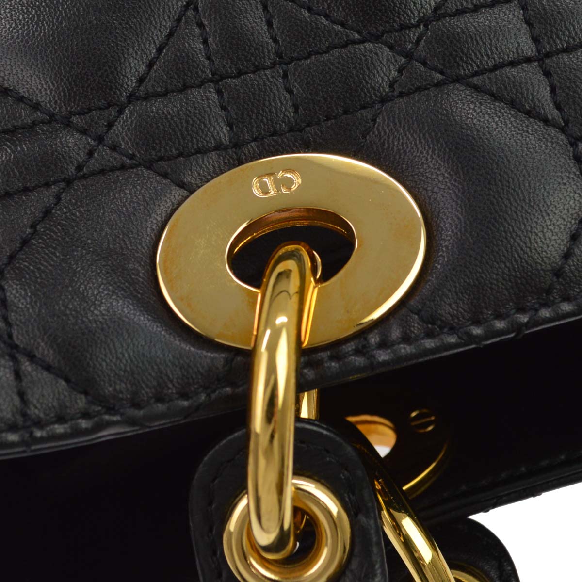 Christian Dior Black Lambskin Medium Lady Dior Cannage 2way Shoulder Handbag