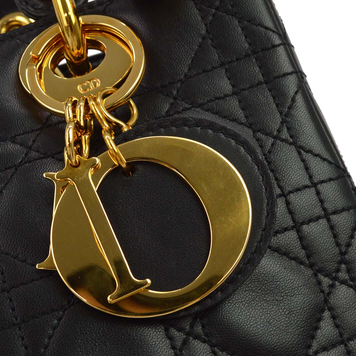 Christian Dior Black Lambskin Medium Lady Dior Cannage 2way Shoulder Handbag