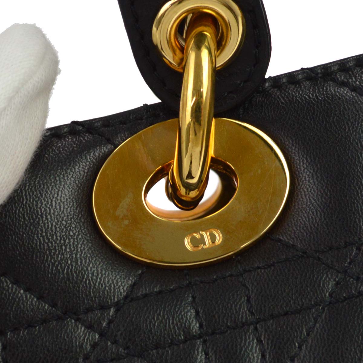 Christian Dior Black Lambskin Medium Lady Dior Cannage 2way Shoulder Handbag