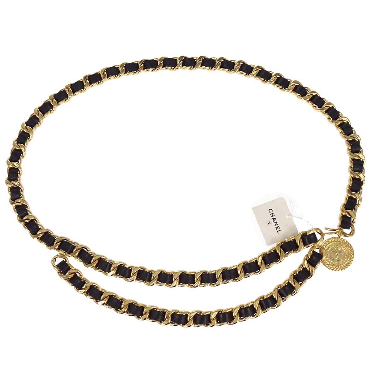 Chanel Chain Belt Medallion Gold Black Small Good