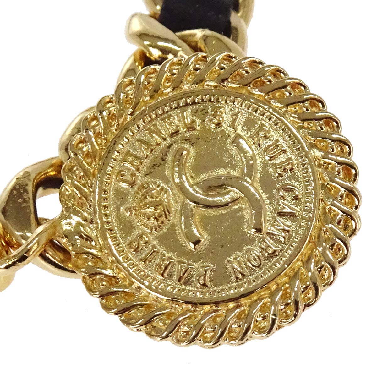 Chanel Chain Belt Medallion Gold Black Small Good