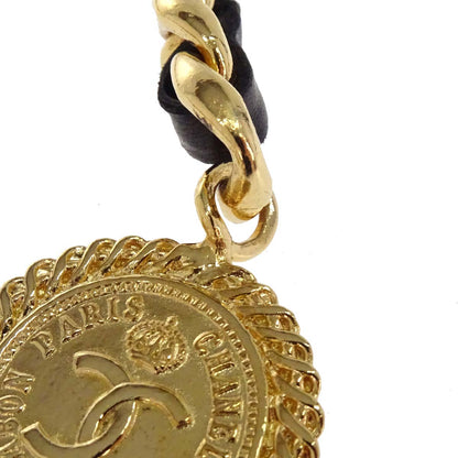 Chanel Chain Belt Medallion Gold Black Small Good