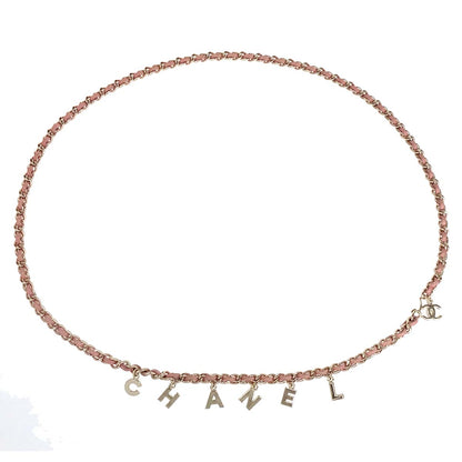Chanel Chain Belt CC Logo Charm Gold Pink Leather Small Good 09C