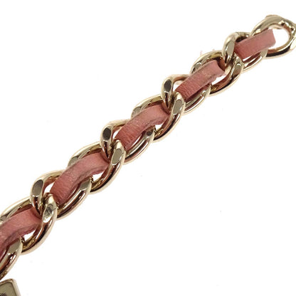 Chanel Chain Belt CC Logo Charm Gold Pink Leather Small Good 09C