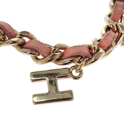 Chanel Chain Belt CC Logo Charm Gold Pink Leather Small Good 09C