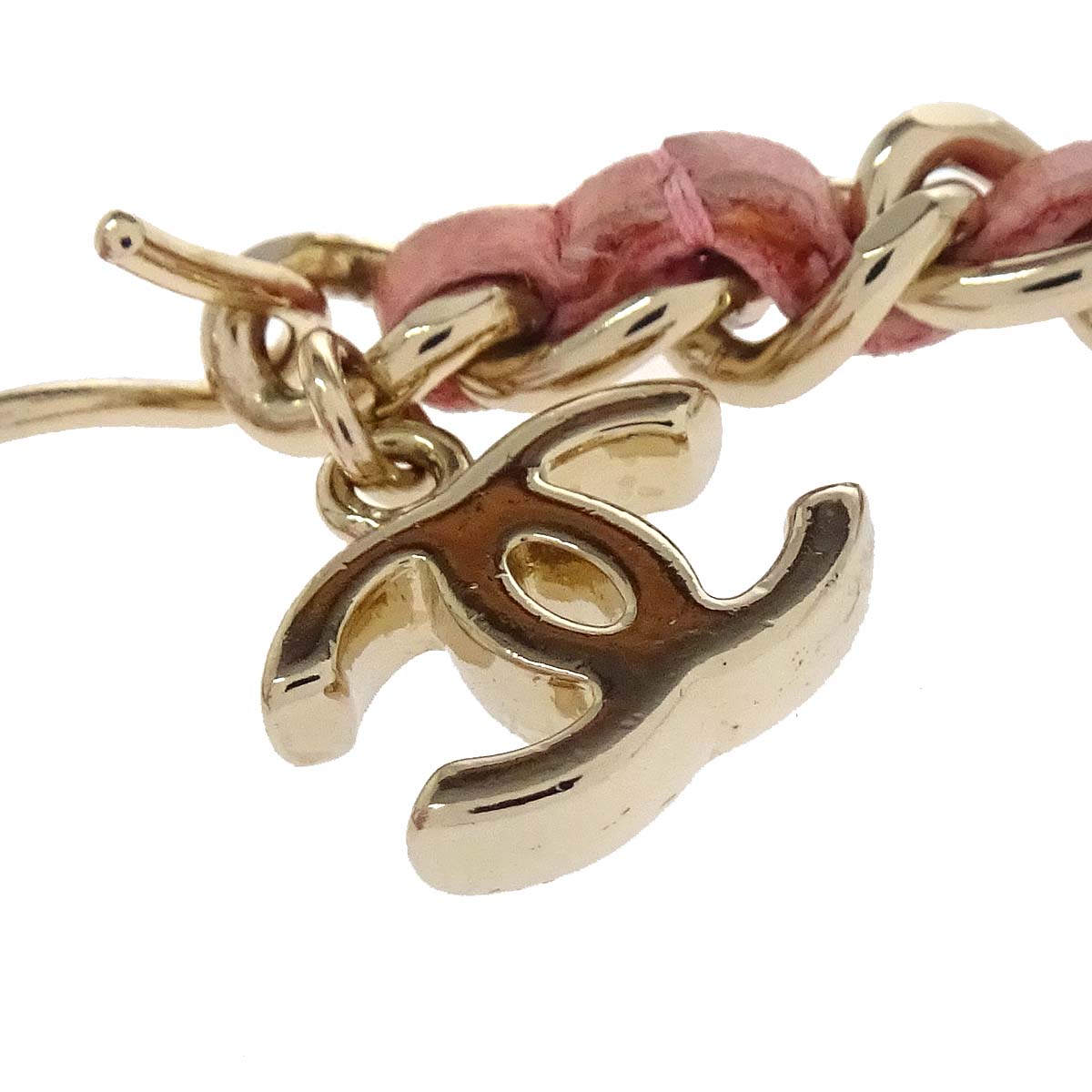 Chanel Chain Belt CC Logo Charm Gold Pink Leather Small Good 09C