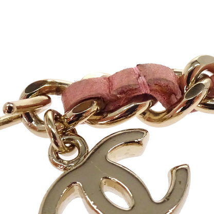 Chanel Chain Belt CC Logo Charm Gold Pink Leather Small Good 09C