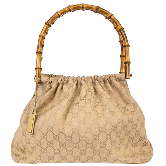Gucci Beige Canvas Bamboo GG Handbag