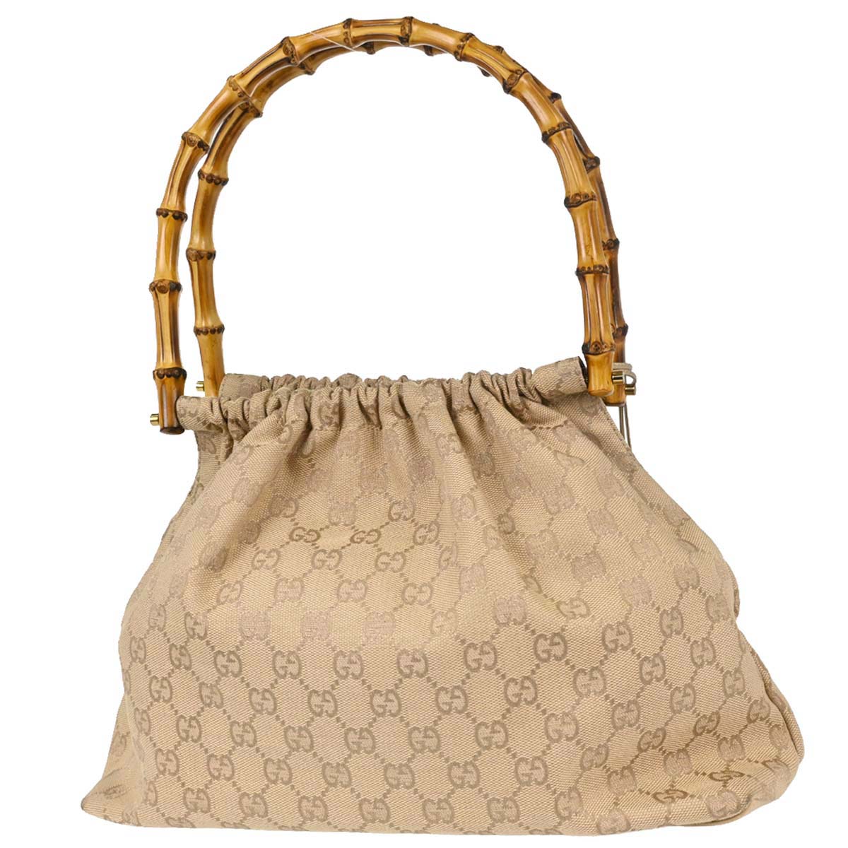 Gucci Beige Canvas Bamboo GG Handbag