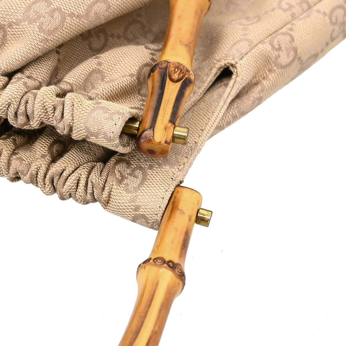 Gucci Beige Canvas Bamboo GG Handbag