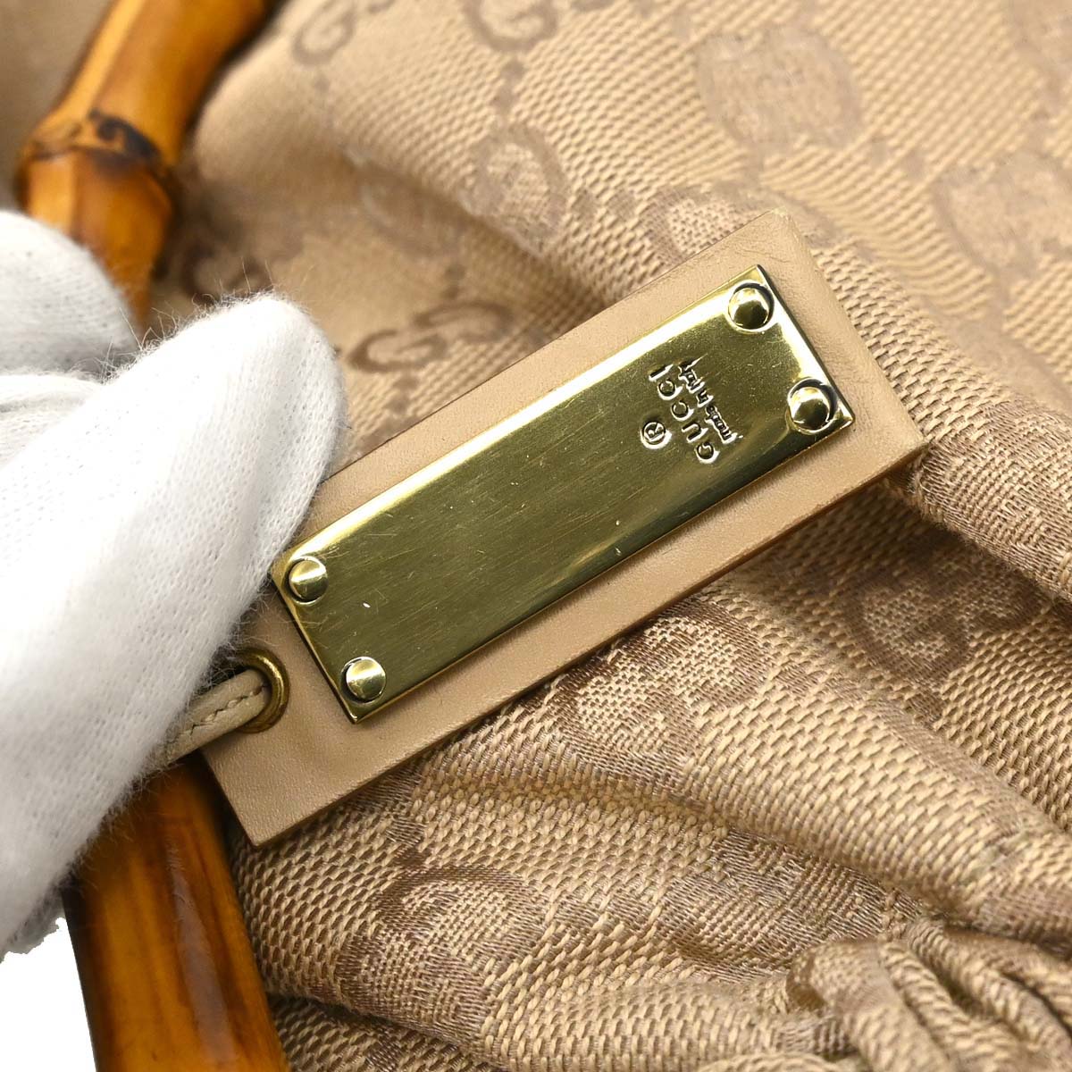 Gucci Beige Canvas Bamboo GG Handbag