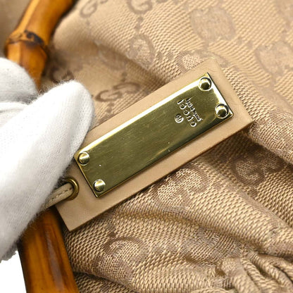 Gucci Beige Canvas Bamboo GG Handbag