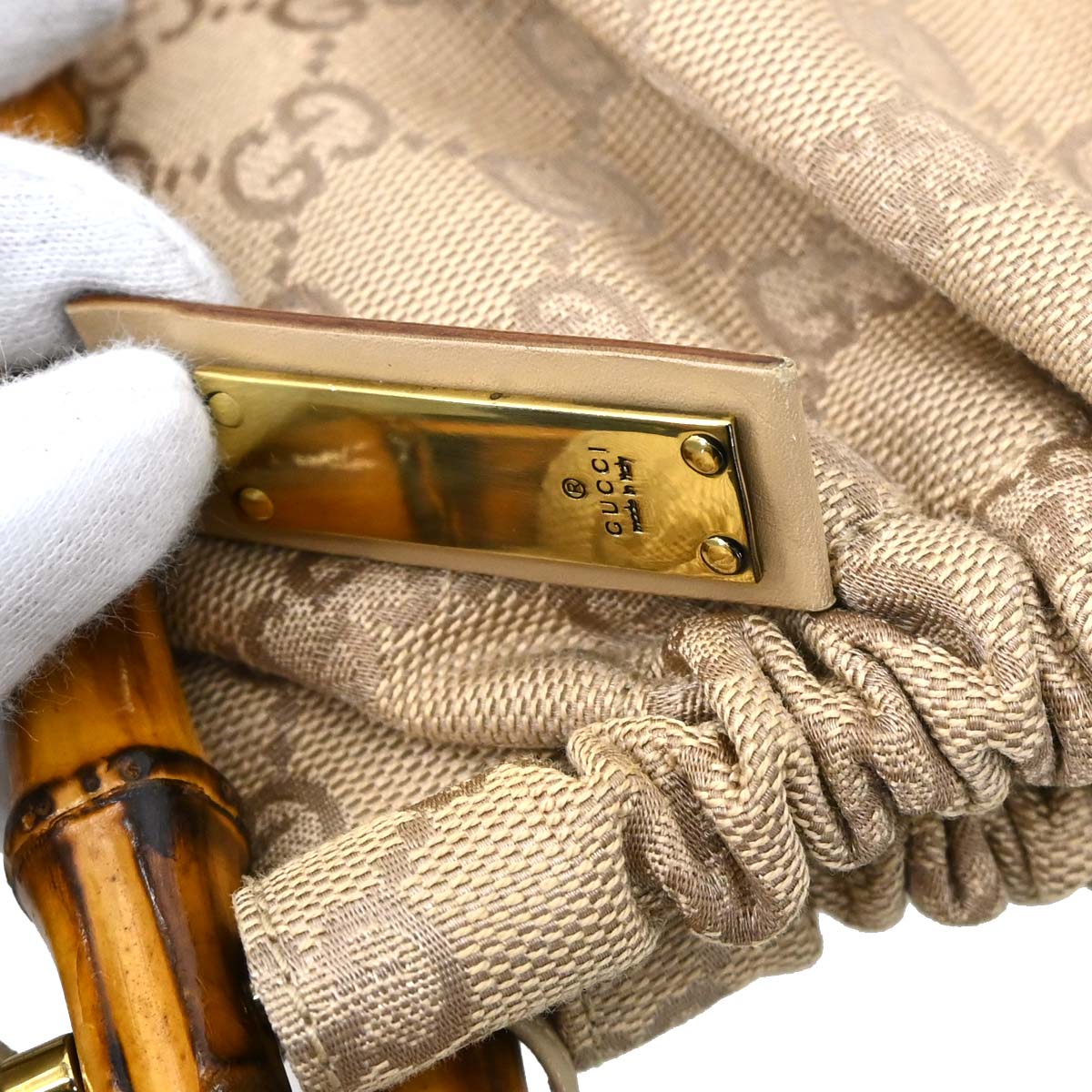Gucci Beige Canvas Bamboo GG Handbag