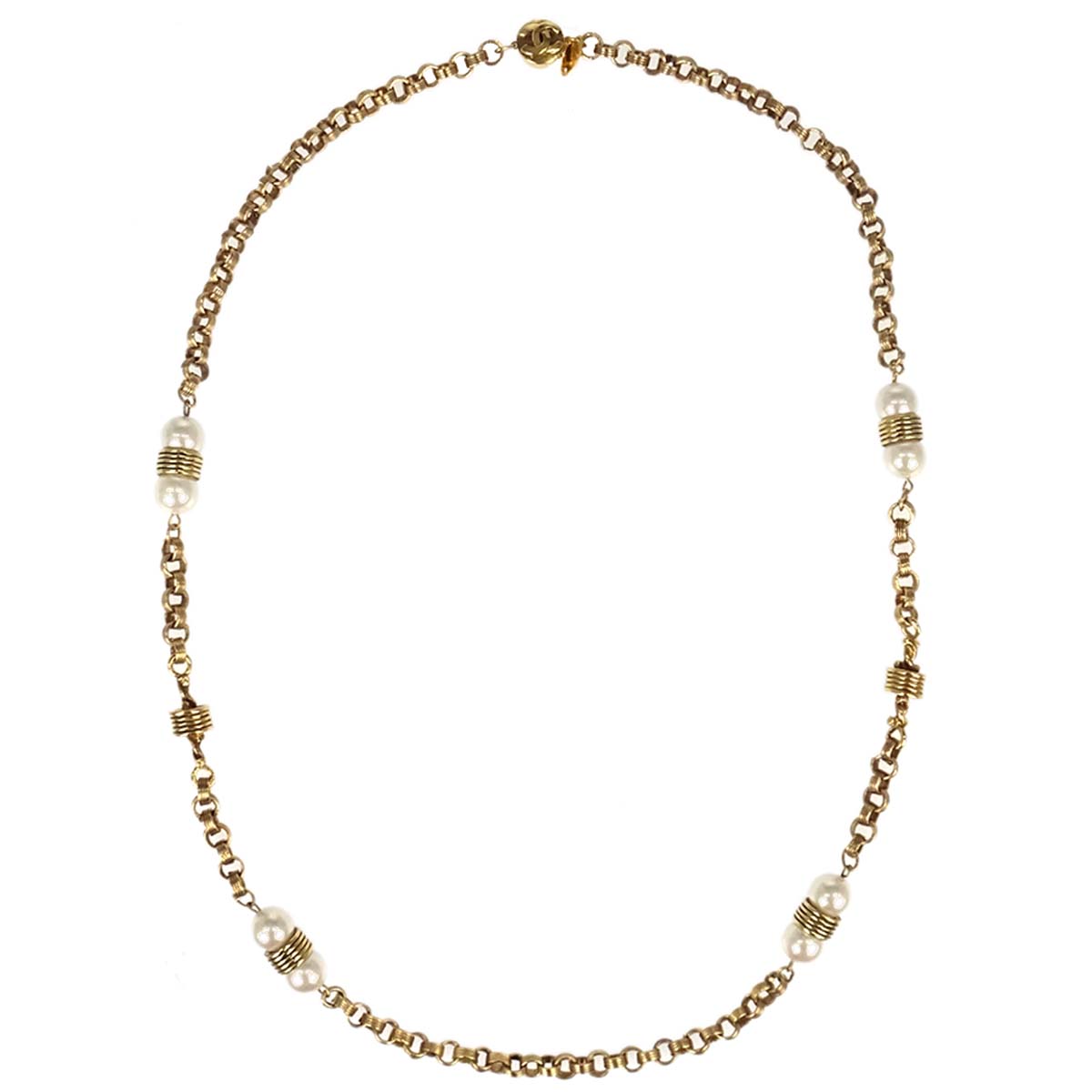 Chanel Chain Necklace Gold Costume Pearl 8/3