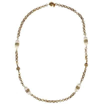Chanel Chain Necklace Gold Costume Pearl 8/3